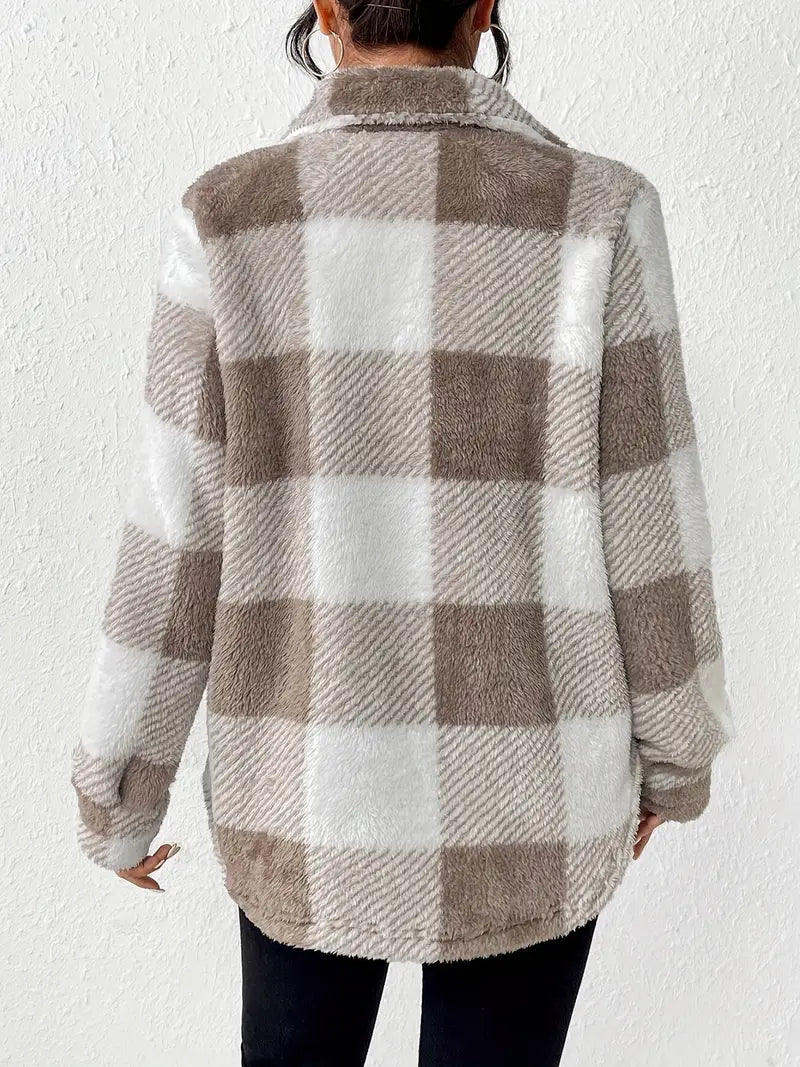 ELARA | Geruite Teddy Jas Voor Dames – Ultiem Warm, Stijlvol & Onweerstaanbaar Zacht