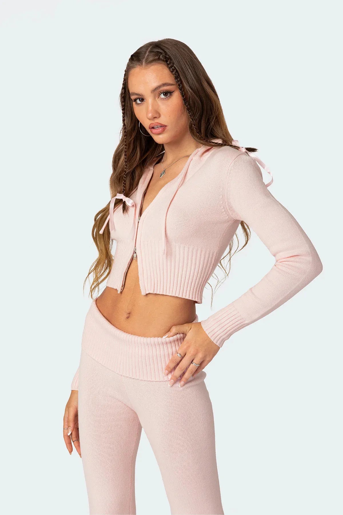 LIVIA | Gebreide Cropped Hoodie Dames Set Met Flare Legging – Comfortabel, Trendy & Ideaal Voor Casual Dagen