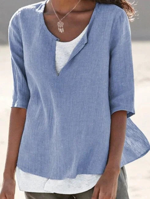 MERILYN | Zomerse Dames Blouse Met Halve Mouwen - V Hals Met Knoop Sluiting