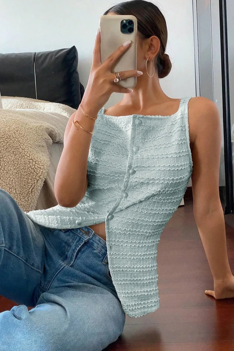 ELIANE | Mouwloos Dames Top Met Geribde Textuur, Getailleerd – Vrouwelijk, Modern, Lichtgewicht