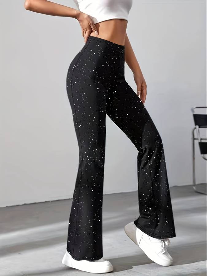 EVA | Flared Broek Voor Dames In Glitterstof – Glamoureus, Comfortabel, Opvallend