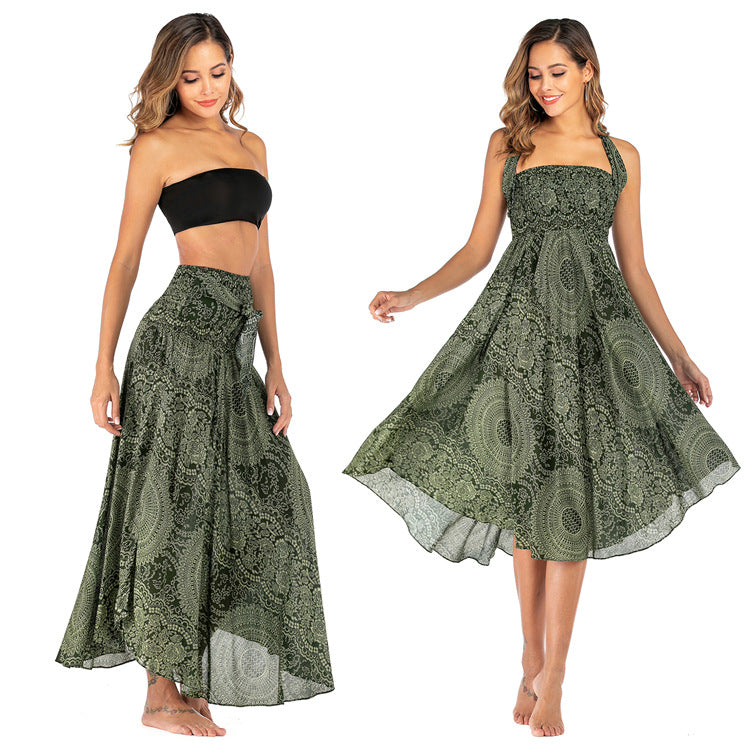 MIMA | Lange Boho-Rok met Striksluiting en Vrouwelijke Print voor Dames