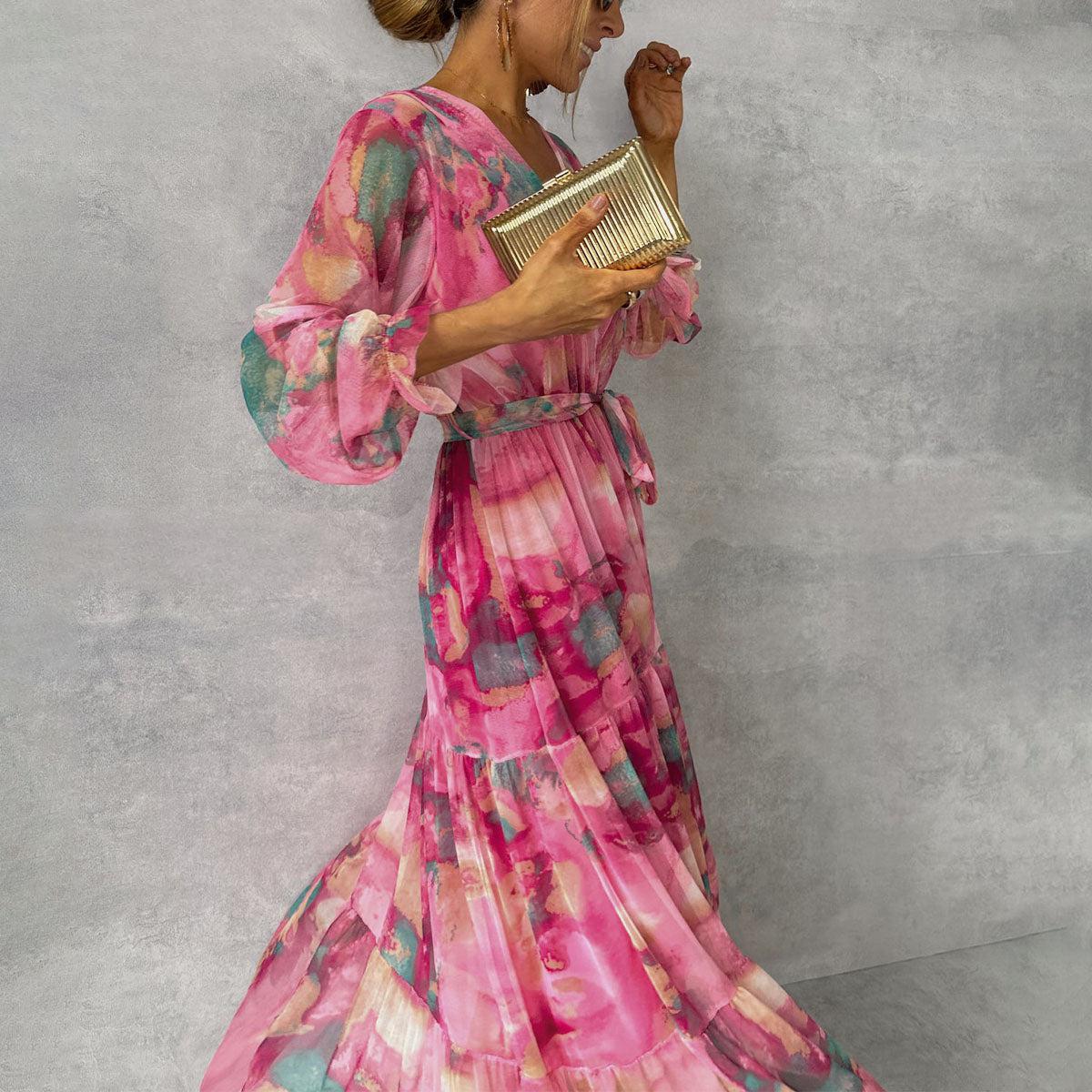 LYVINA | Maxi Wikkeljurk Met Bloemenprint & Lange Mouwen – Vrouwelijk, Comfortabel & Perfect Voor Elke Zomergelegenheid