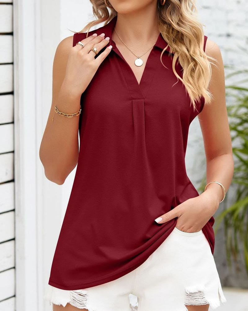 LAYLA | Mouwloze Zomerblouse met V-hals & Elegante Kraag - Dames