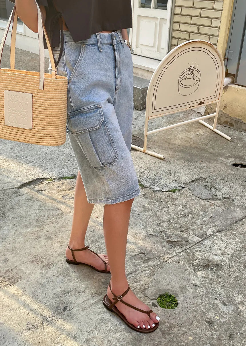 ELINA | Oversized Denim Shorts Voor Dames met Cargozakken – Baggy, Stoer en Comfortabel