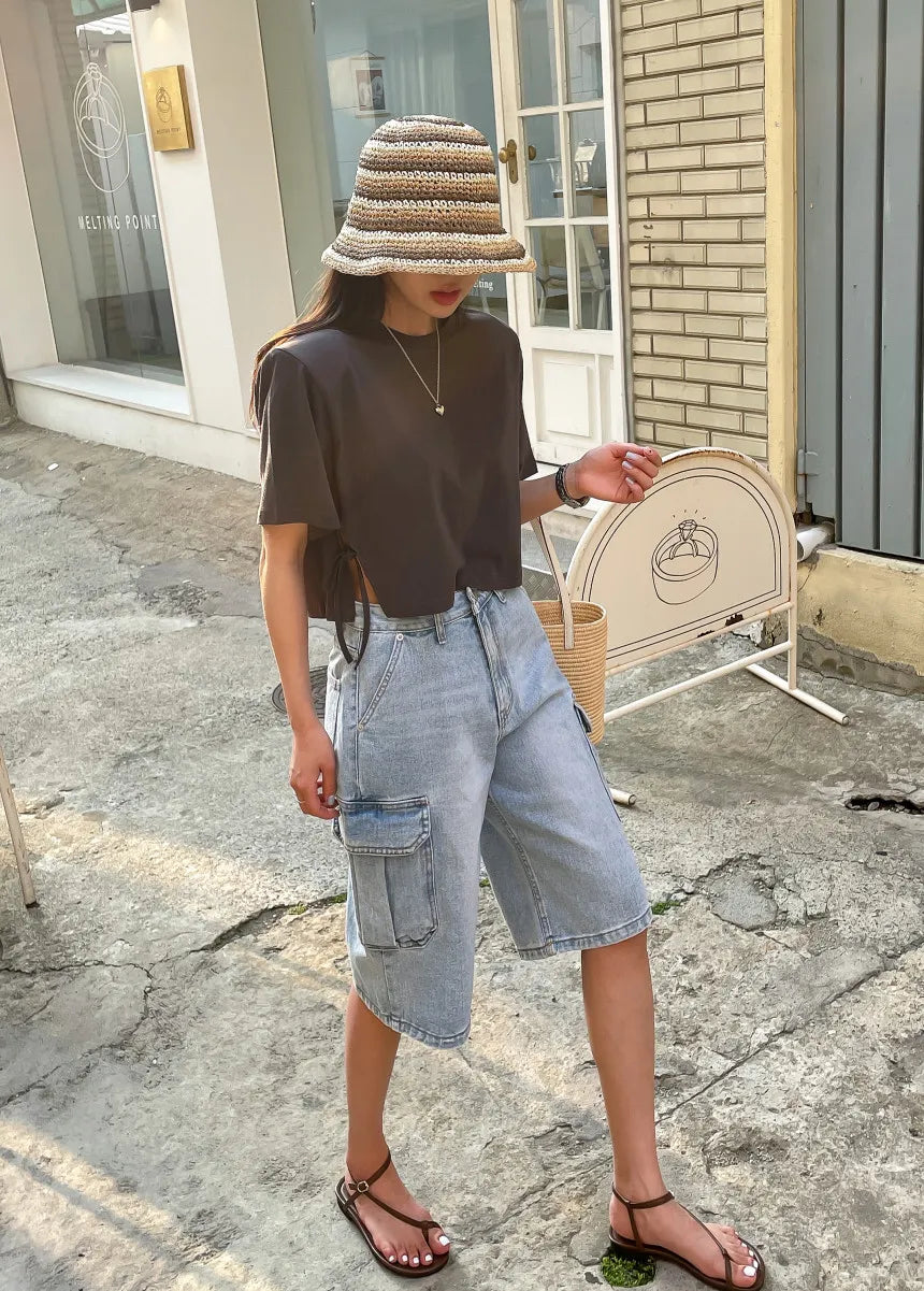 ELINA | Oversized Denim Shorts Voor Dames met Cargozakken – Baggy, Stoer en Comfortabel