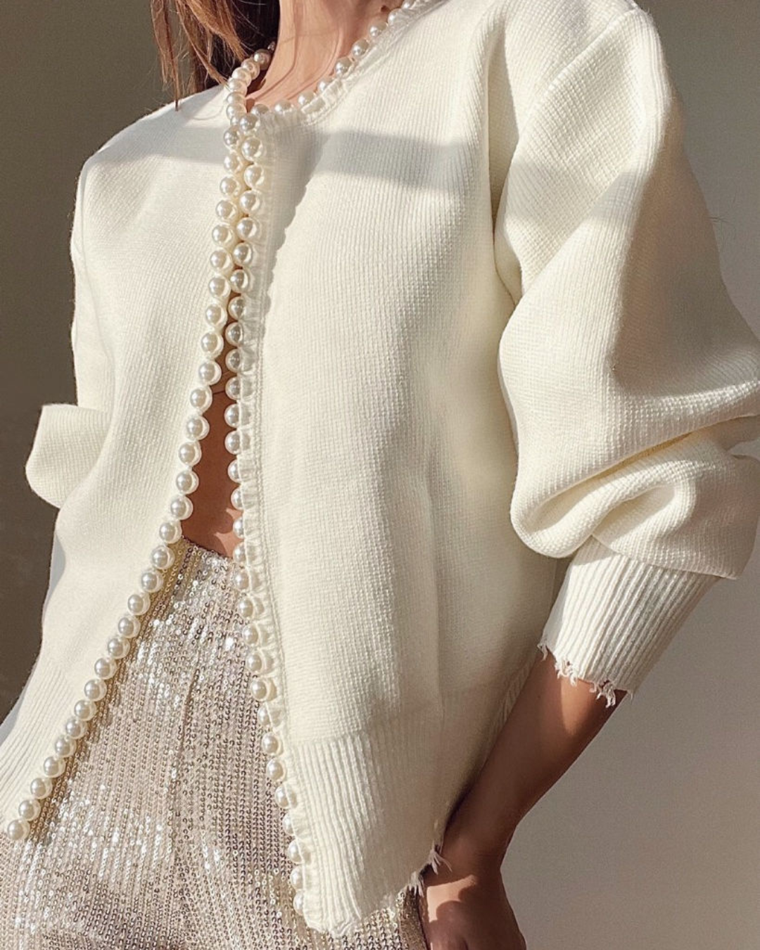 FEMKE | Cardigan Trui Voor Dames Met Pareldetails En Open Voorzijde – Elegant, Tijdloos, Verfijnd