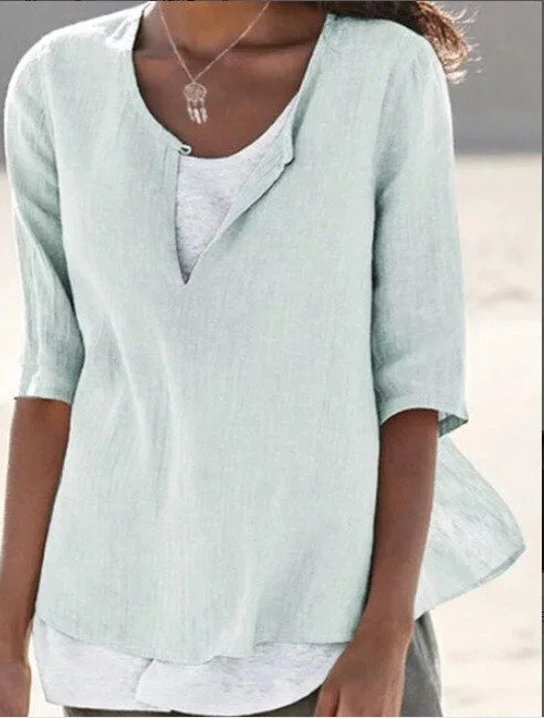 MERILYN | Zomerse Dames Blouse Met Halve Mouwen - V Hals Met Knoop Sluiting
