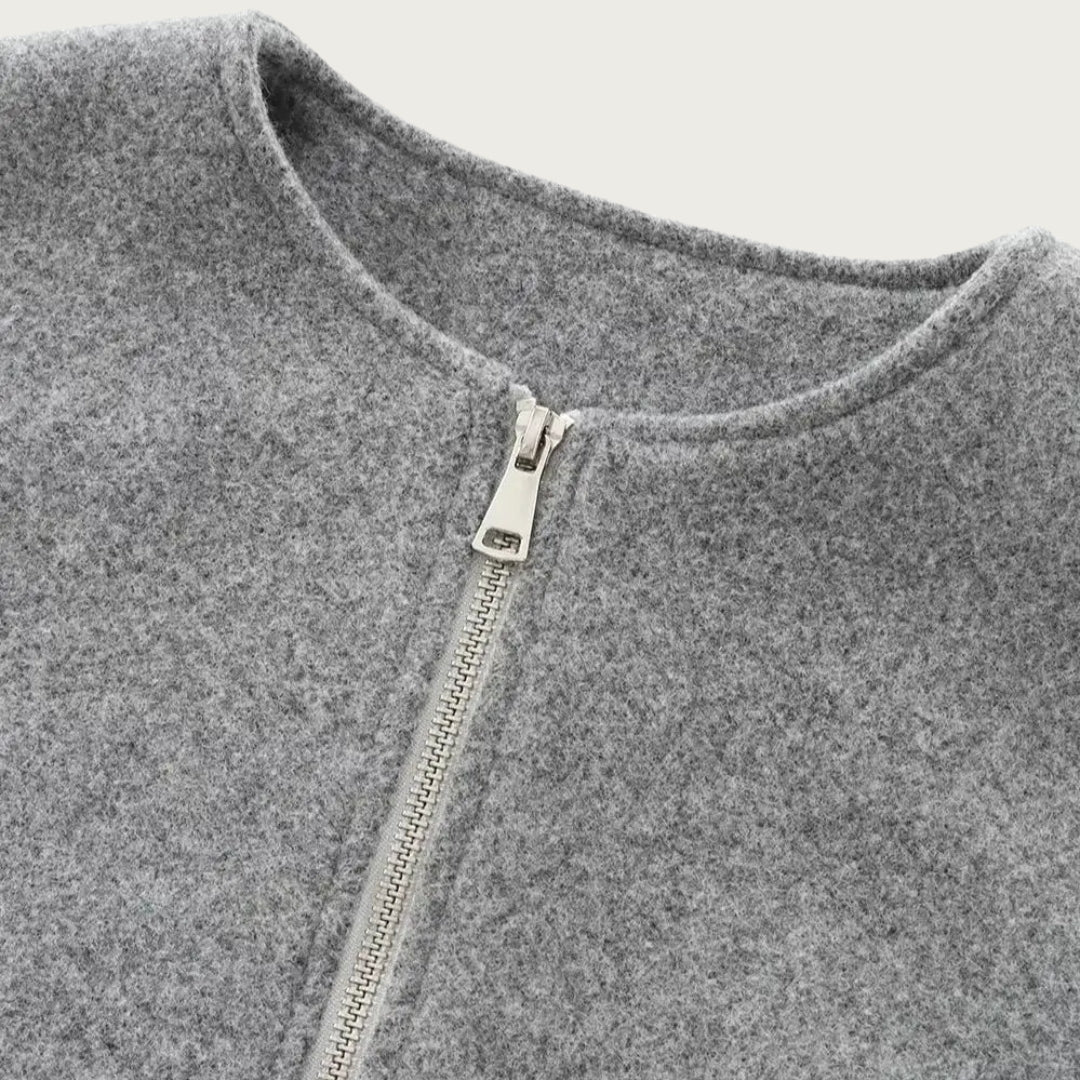ISALIE | Cropped Wollen Dames Tussenjas Met Ronde Hals – Modern, Speels & Perfect Voor Tussen Seizoenen