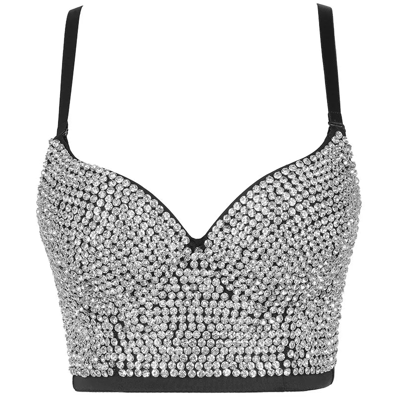 BRIANNA | Witte Bustier Dames Top met Kristallen – Glamour & Verfijning in één