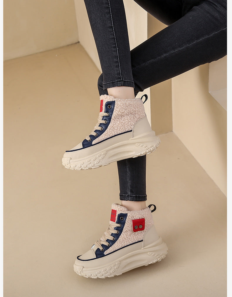 Fleece-Gevoerde Hoge Dames Sneakers | Warme Winter Sneakers Met Dikke Zool