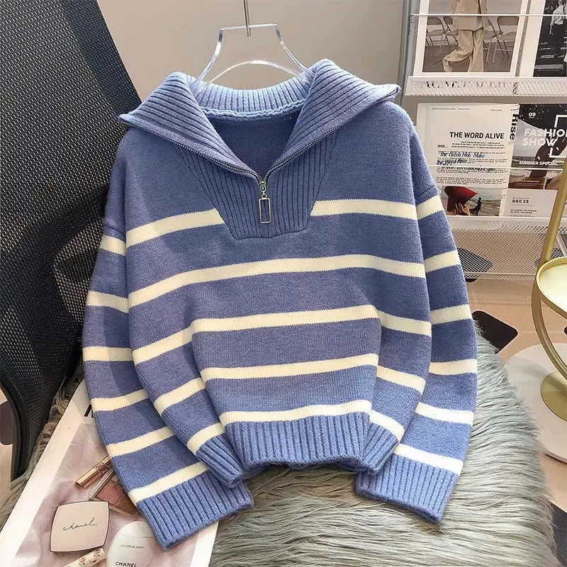 MAE | Gestreepte Half-Zip Trui Voor Dames – Warm, Stijlvol & Ideaal Voor Frisse Dagen