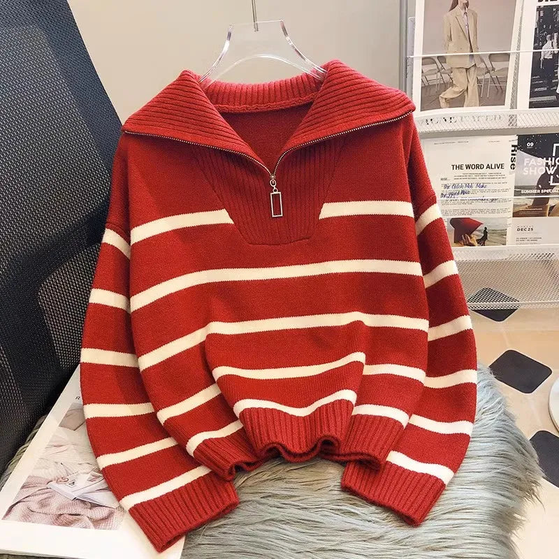 MAE | Gestreepte Half-Zip Trui Voor Dames – Warm, Stijlvol & Ideaal Voor Frisse Dagen