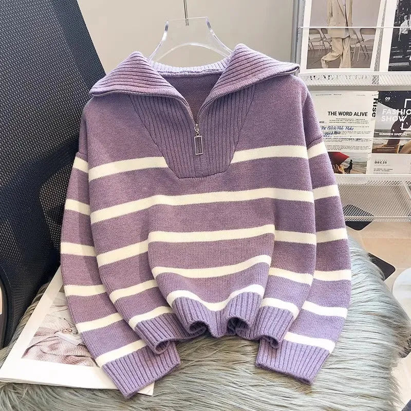 MAE | Gestreepte Half-Zip Trui Voor Dames – Warm, Stijlvol & Ideaal Voor Frisse Dagen