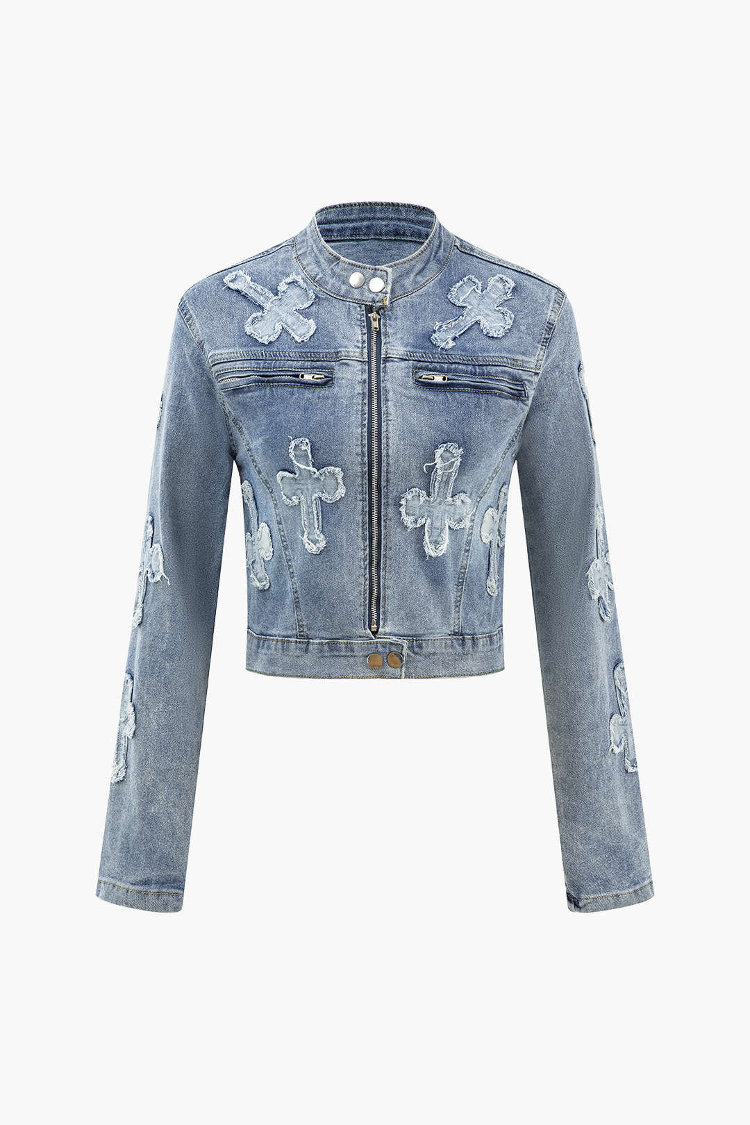 KAYLA | Denim Set Jasje En Rok Met Kruismotief Voor Dames – Edgy, Stoer & Opvallend