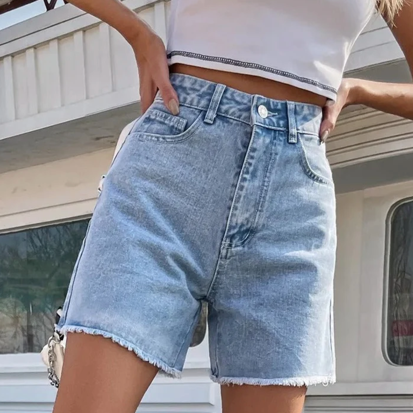 MAUD | Dames Denim Short met Hoge Taille met Rafelrand