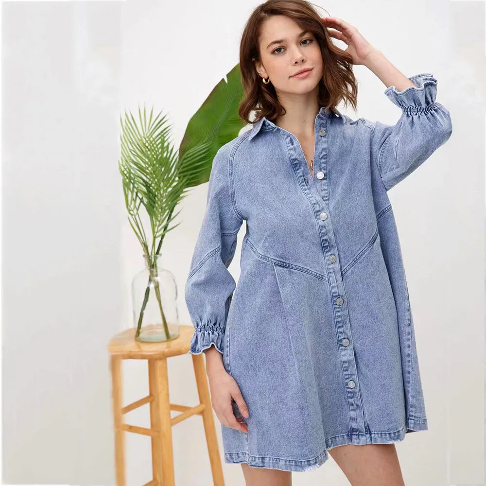 DENIM BLOUSE JURK | Zomerse Spijkerjurk Met Knopen - Luchtig, Elegant & Klassiek