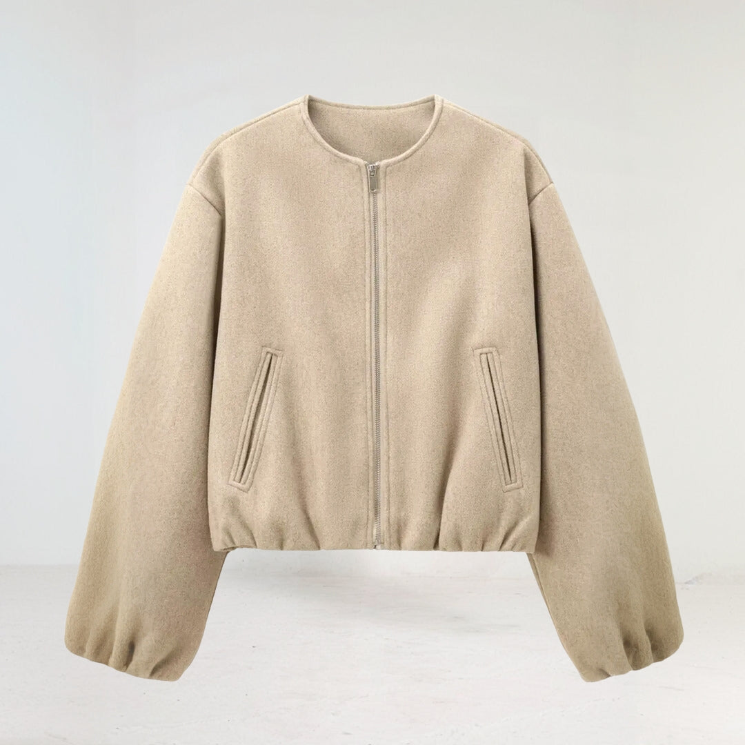ISALIE | Cropped Wollen Dames Tussenjas Met Ronde Hals – Modern, Speels & Perfect Voor Tussen Seizoenen