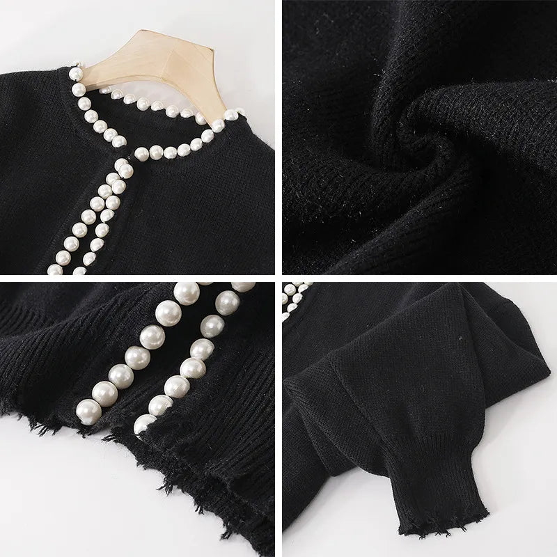 FEMKE | Cardigan Trui Voor Dames Met Pareldetails En Open Voorzijde – Elegant, Tijdloos, Verfijnd