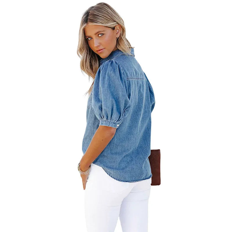 GWEN | Denim Blouse Voor Dames Met Korte Mouwen - Tijdloos & Comfortabel