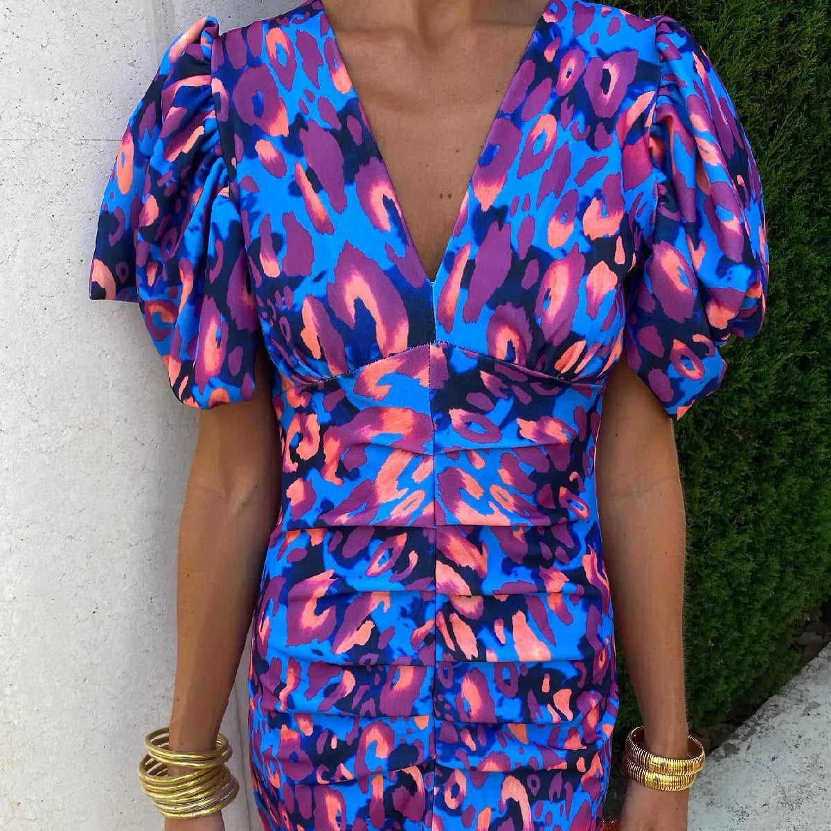 SELINA | Zomerse Maxi Jurk Voor Dames Met Plof Mouwen & Krachtige Kleur