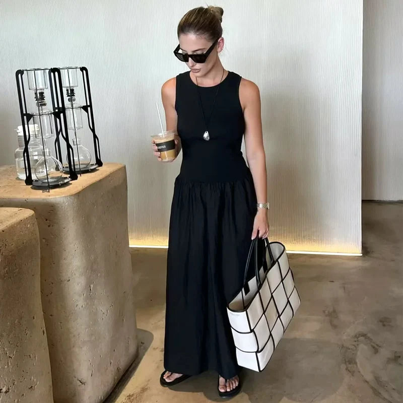 MAYSA | Casual Chic Mouwloze Midi Jurk - Verfijnd, Stijlvol & Chic
