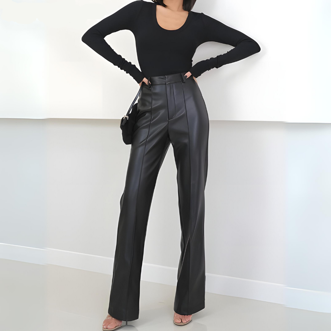 SABINE | Elegante Leren Broek Voor Dames Met Hoge Taille - Flatterend & Stijlvol