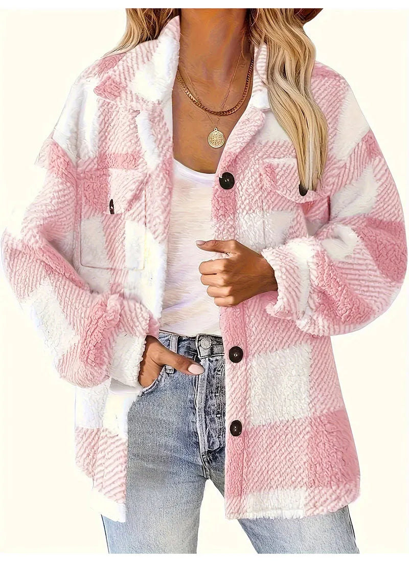 ELARA | Geruite Teddy Jas Voor Dames – Ultiem Warm, Stijlvol & Onweerstaanbaar Zacht