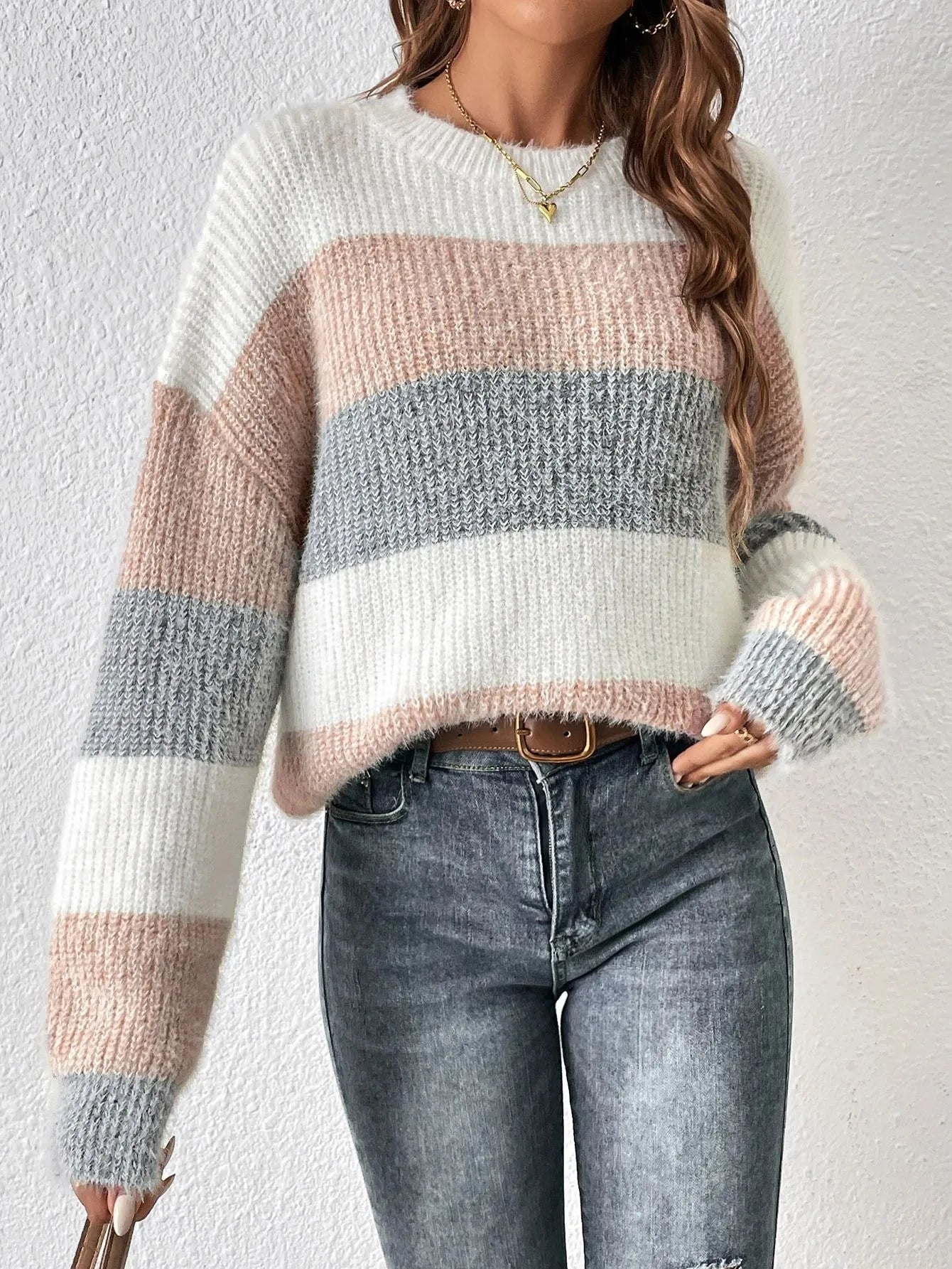 Grof Gebreide Trui Voor Dames Met Brede Strepen – Warm,Casual Stijl & Perfect voor het Najaar