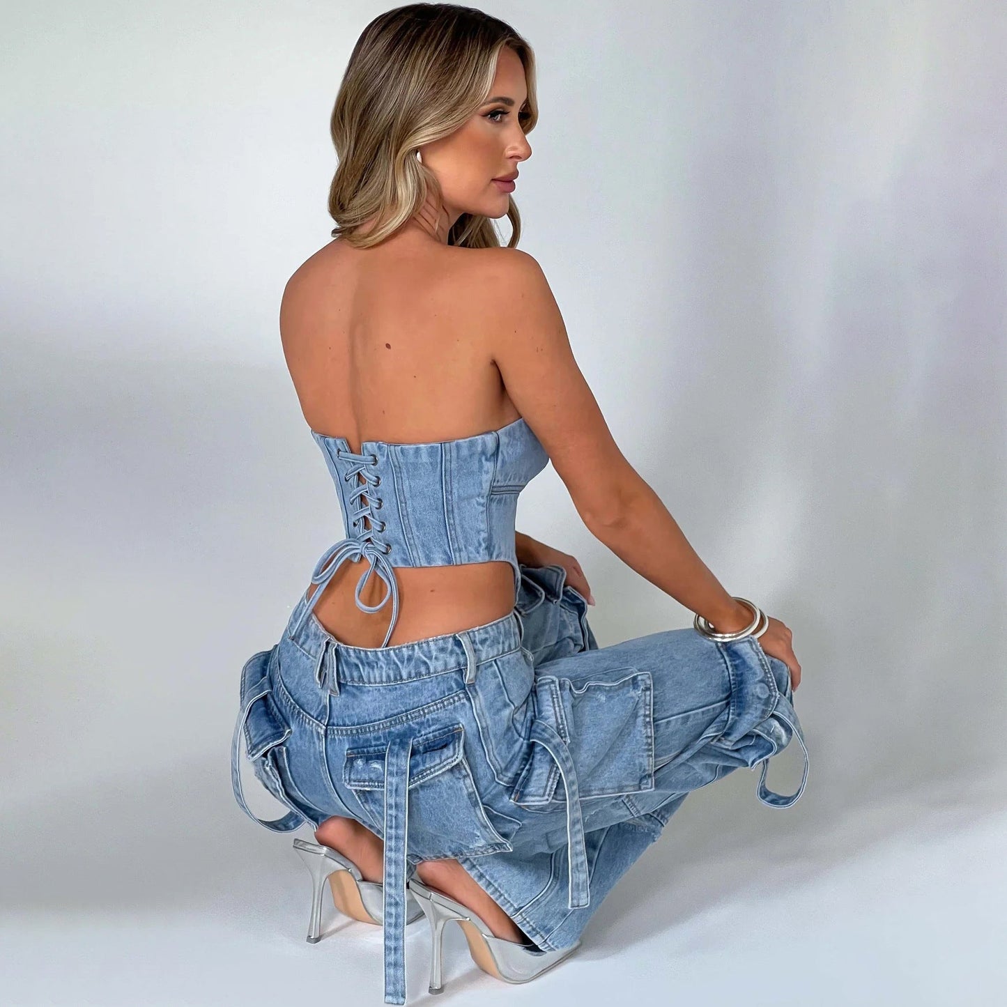 JUTTA | Relaxed Fit Cargo Jeans Voor Dames | Bijpassende Top - Stoer, Elegant & Stijlvol