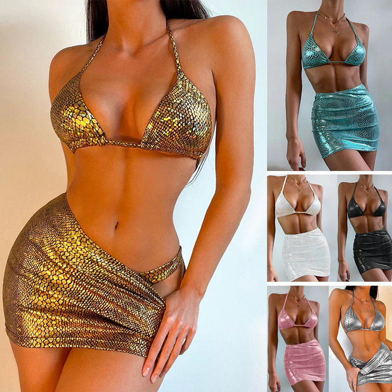 YALUNA | Luxe 3-Delige Bikini Set Met Slangen Print - Krachtig, Stijlvol & Zomers