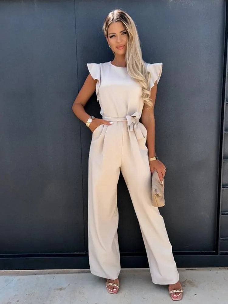 MAUDE | Chique Damesjumpsuit Met Wijde Pijpen En Tailleband – Elegant, Comfortabel, Veelzijdig