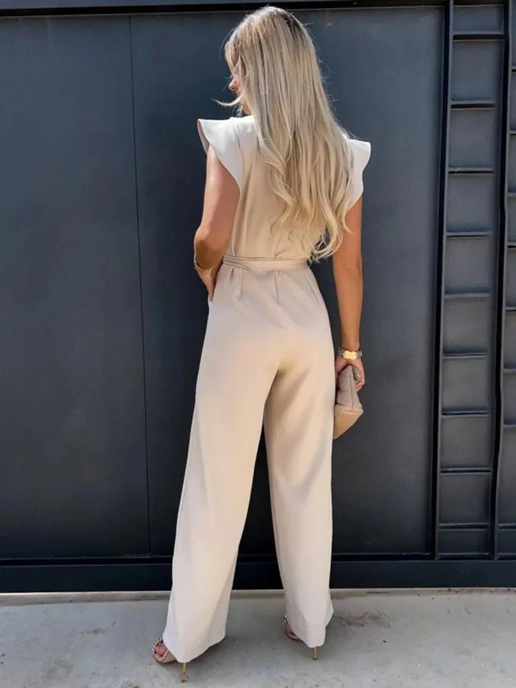 MAUDE | Chique Damesjumpsuit Met Wijde Pijpen En Tailleband – Elegant, Comfortabel, Veelzijdig