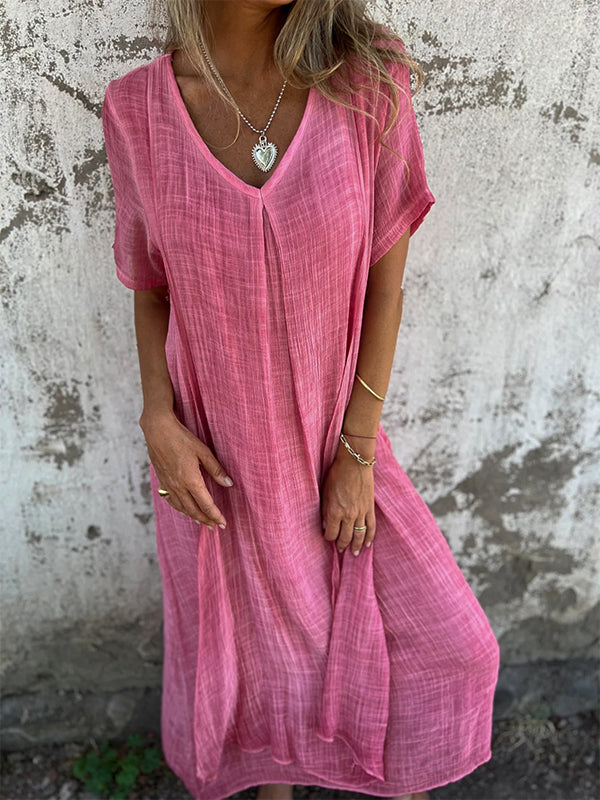 SOFIA | Luchtige Dames Jurk – Relaxte Pasvorm, V-Hals, Korte Mouw – Luchtig, Flowy, Comfortabel
