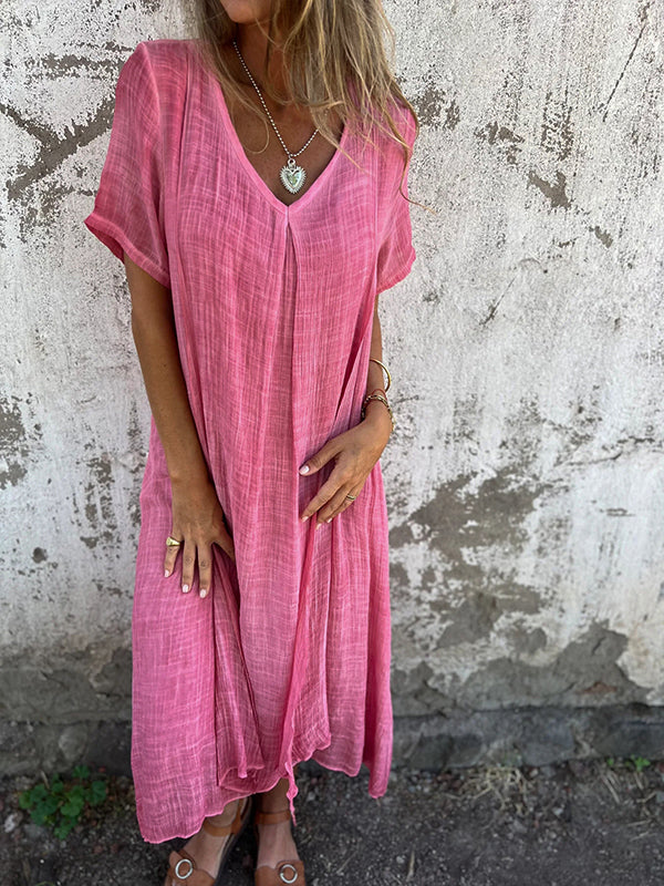 SOFIA | Luchtige Dames Jurk – Relaxte Pasvorm, V-Hals, Korte Mouw – Luchtig, Flowy, Comfortabel
