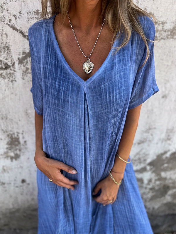 SOFIA | Luchtige Dames Jurk – Relaxte Pasvorm, V-Hals, Korte Mouw – Luchtig, Flowy, Comfortabel