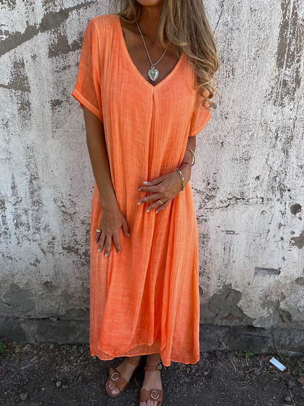 SOFIA | Luchtige Dames Jurk – Relaxte Pasvorm, V-Hals, Korte Mouw – Luchtig, Flowy, Comfortabel
