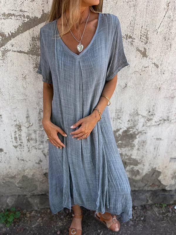 SOFIA | Luchtige Dames Jurk – Relaxte Pasvorm, V-Hals, Korte Mouw – Luchtig, Flowy, Comfortabel