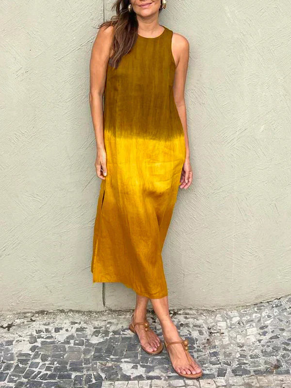 ISABELLA | Dames Midi Jurk – Relaxed Fit, Mouwloos, Natuurlijke Stoffen – Zomers, Luchtig, Stijlvol