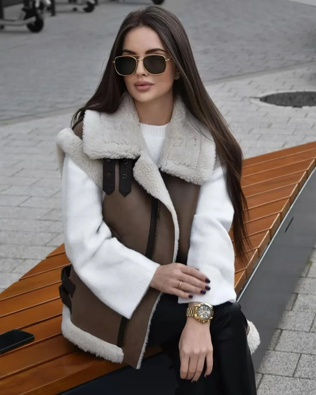 Leer Look Dames Bodywarmer Vest met Teddy Voering – Warm & Modieus