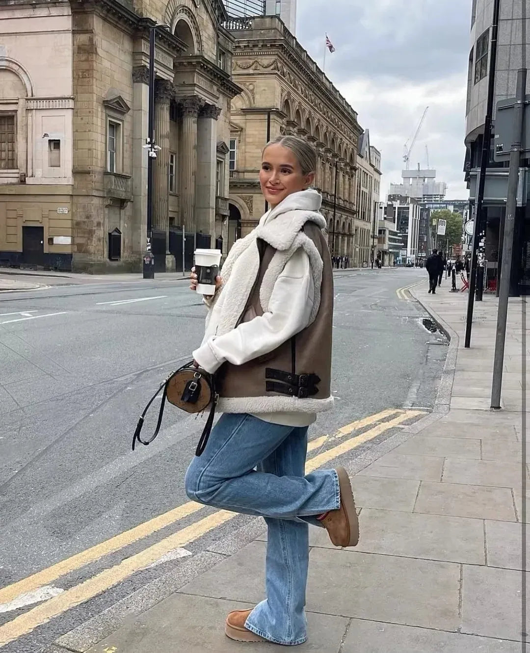 Leer Look Dames Bodywarmer Vest met Teddy Voering – Warm & Modieus
