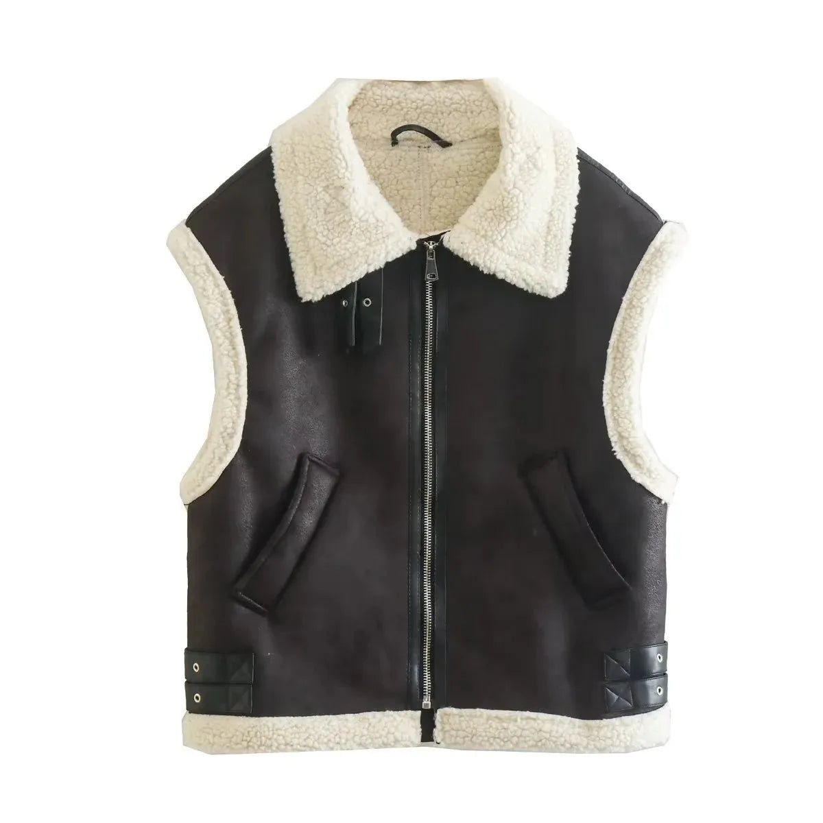Leer Look Dames Bodywarmer Vest met Teddy Voering – Warm & Modieus