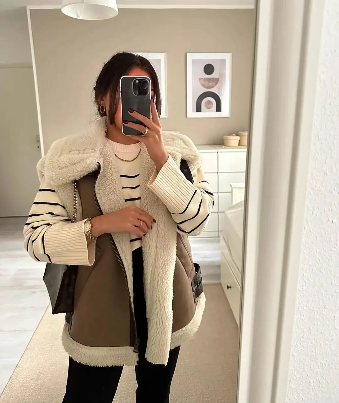 Leer Look Dames Bodywarmer Vest met Teddy Voering – Warm & Modieus