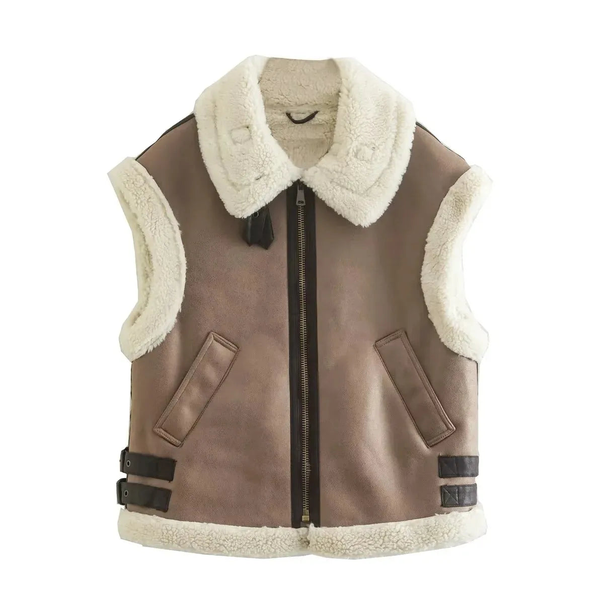 Leer Look Dames Bodywarmer Vest met Teddy Voering – Warm & Modieus