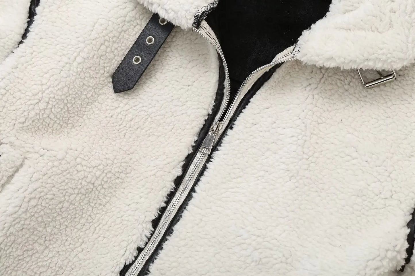 ELIN | Wollen Teddy Jas Voor Dames Met Leren Details – Warm, Stoer & Ideaal Voor Koude Dagen
