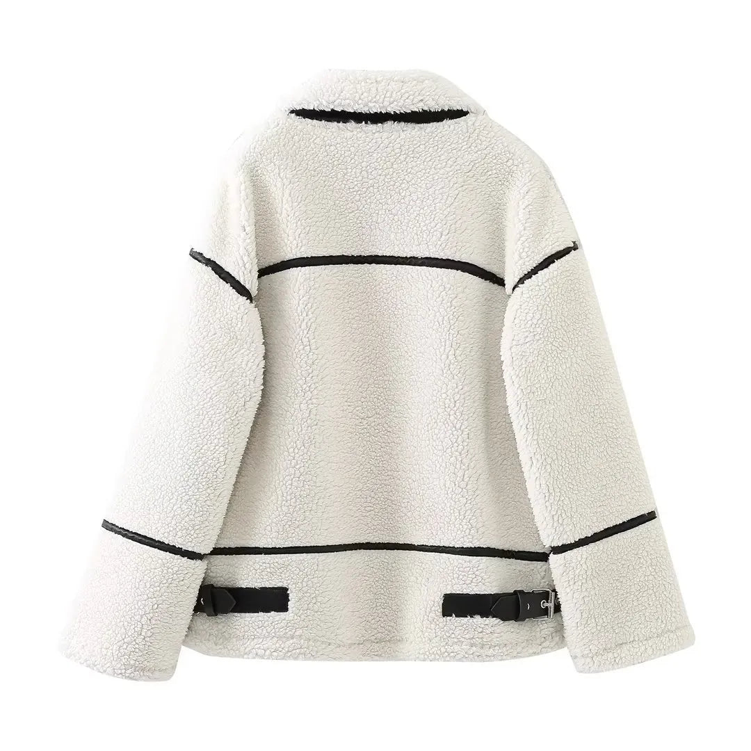 ELIN | Wollen Teddy Jas Voor Dames Met Leren Details – Warm, Stoer & Ideaal Voor Koude Dagen