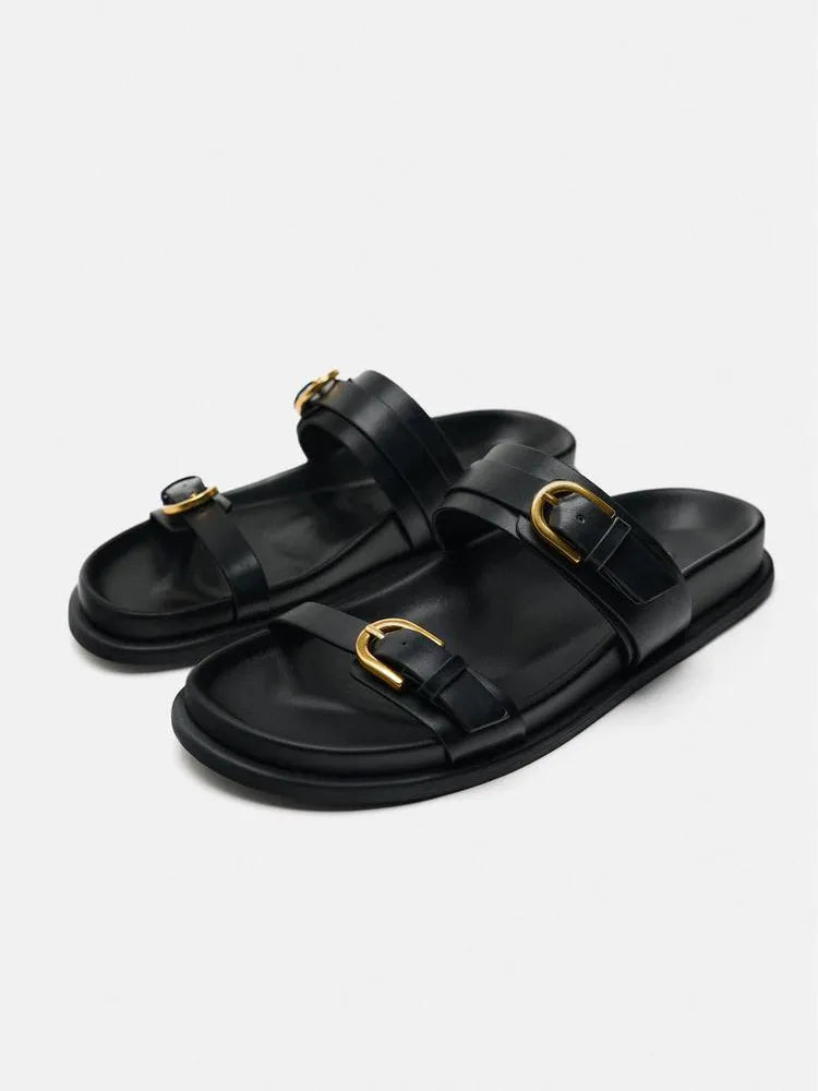 MIKA | Leren Dames Sandalen met Dubbele Gesp - Luxe & Elegant