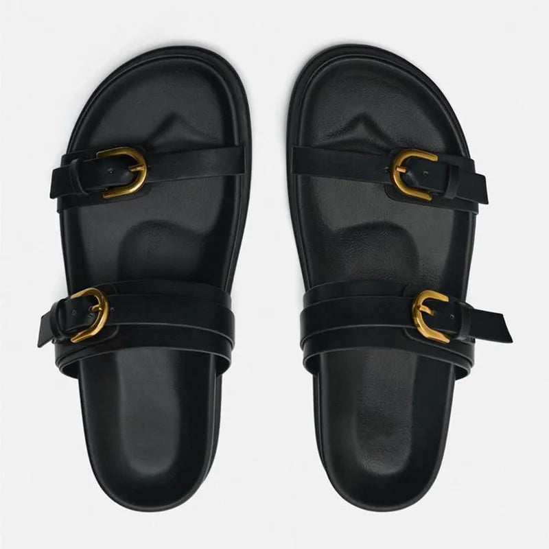 MIKA | Leren Dames Sandalen met Dubbele Gesp - Luxe & Elegant