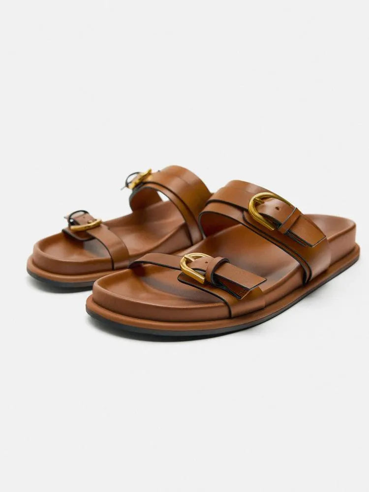 MIKA | Leren Dames Sandalen met Dubbele Gesp - Luxe & Elegant