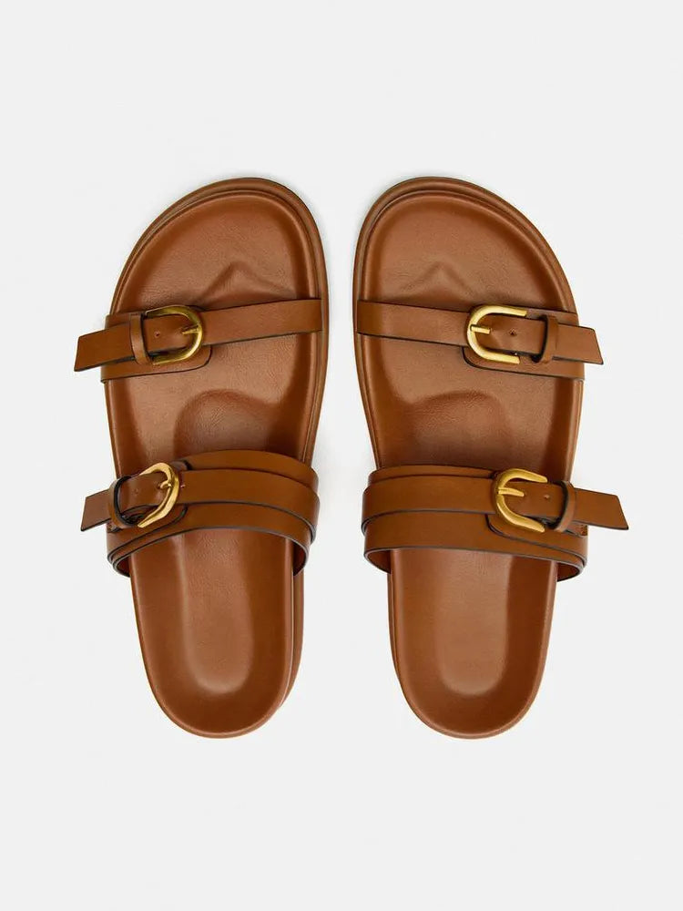 MIKA | Leren Dames Sandalen met Dubbele Gesp - Luxe & Elegant
